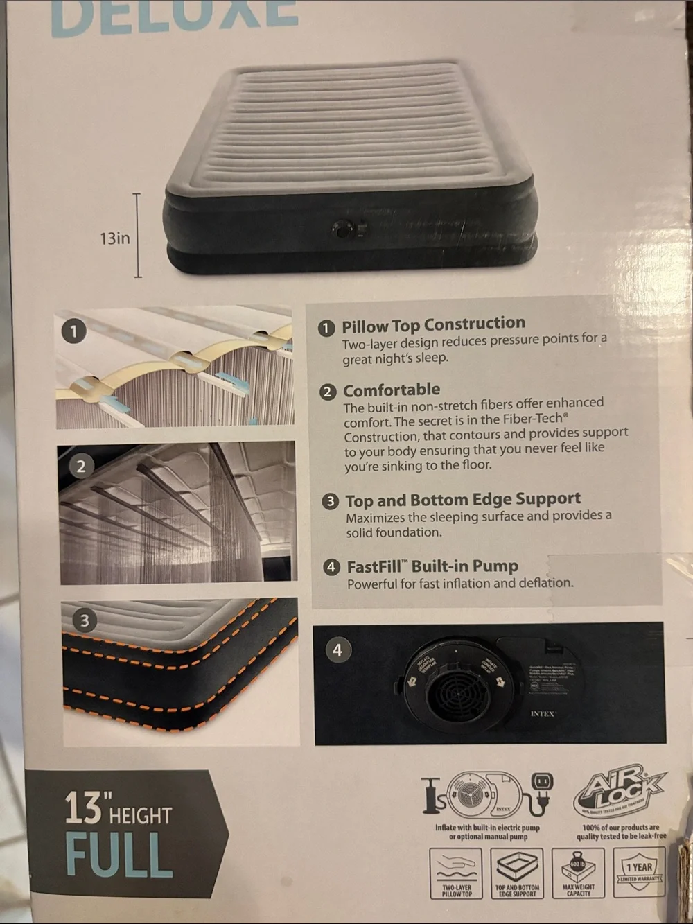 Intex Dura-Beam Deluxe Air Mattress - Gray